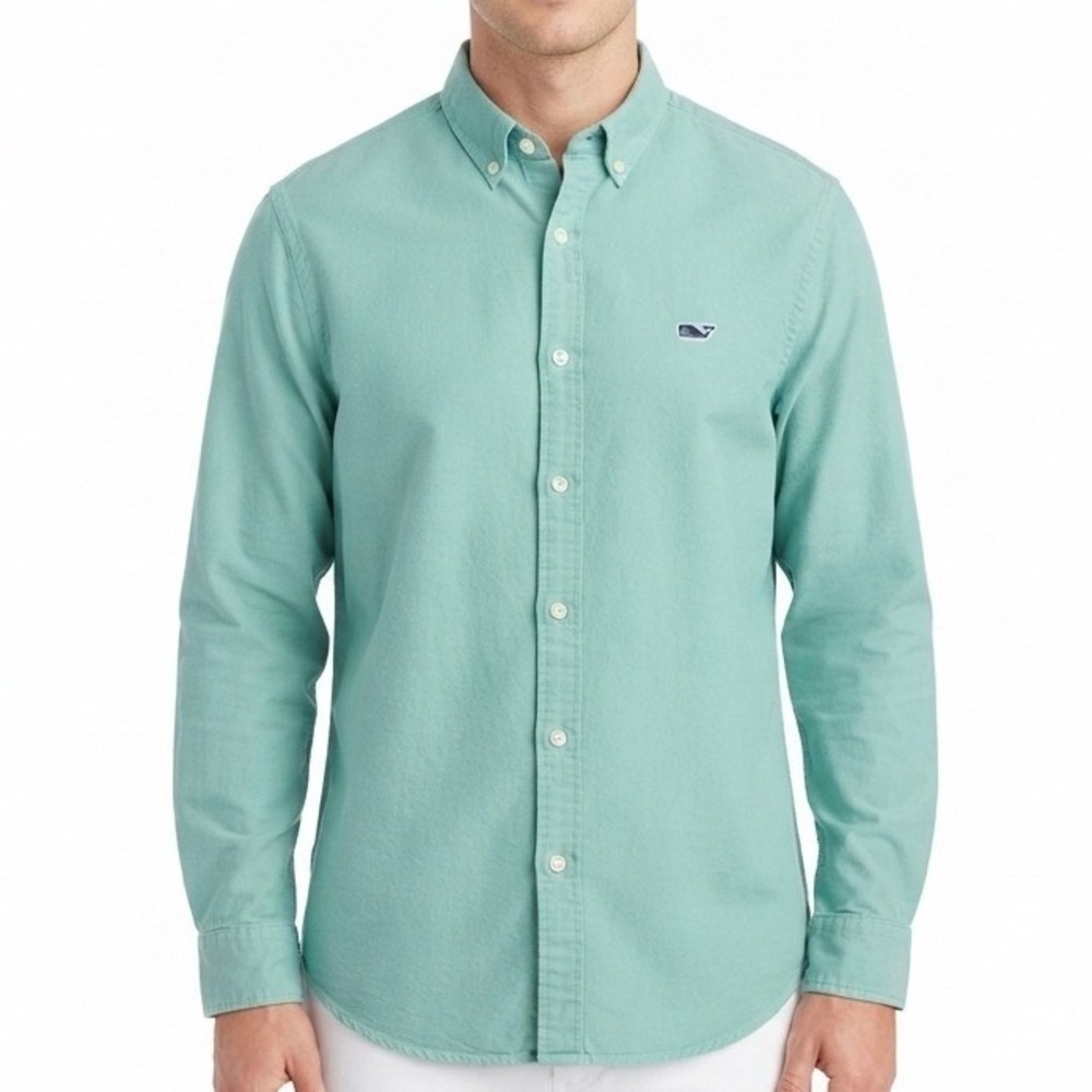 Vineyard Vines Button Down Shirt Mens Medium Green Classic Fit Whale Shirt